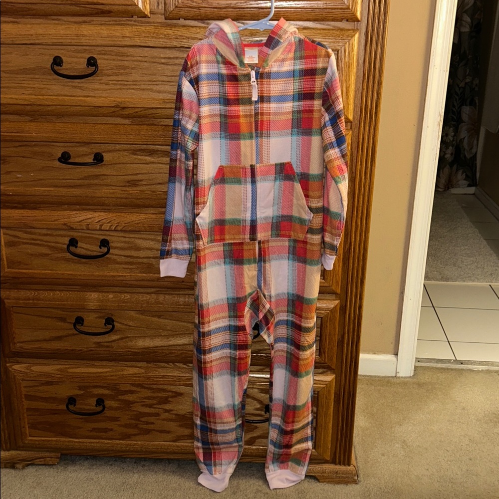 Girl's Cat & Jack Multicolor Plaid Hooded Union Suit Sleepwear Pajamas
